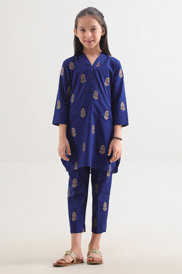 Stitched Cotton Jacquard Shirt/Trouser For Kids