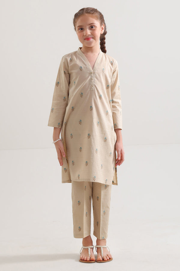 Stitched Cotton Jacquard Shirt/trouser For Kids