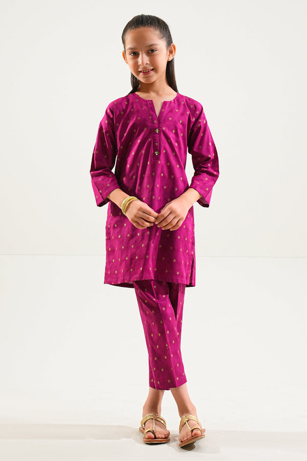 Stitched Cotton Jacquard Shirt/trouser For Kids