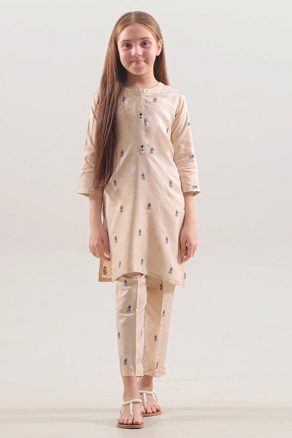 Stitched Cotton Jacquard Shirt/trouser For Kids