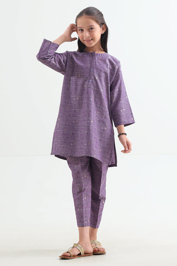 Stitched Cotton Jacquard Shirt/Trouser For Kids