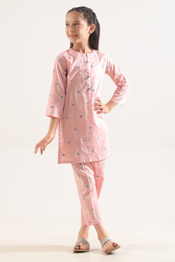 Stitched Cotton Jacquard Shirt/trouser For Kids