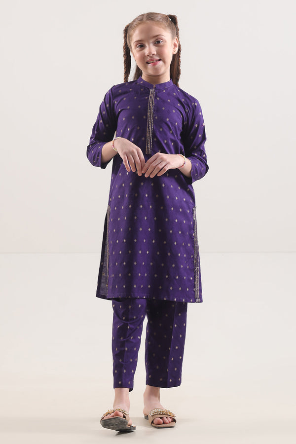 Stitched Embroidered Cotton Jacquard Shirt/trouser For Kids