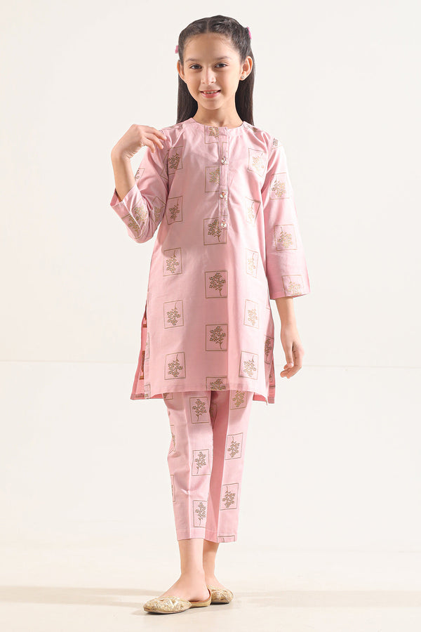 Stitched Cotton Jacquard Shirt/trouser For Kids