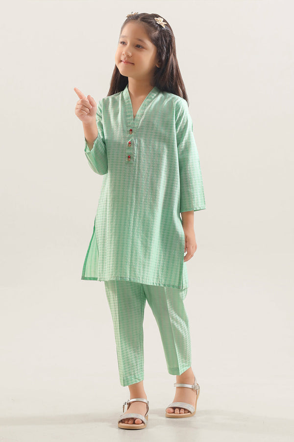 Stitched Cotton Jacquard Shirt/trouser For Kids