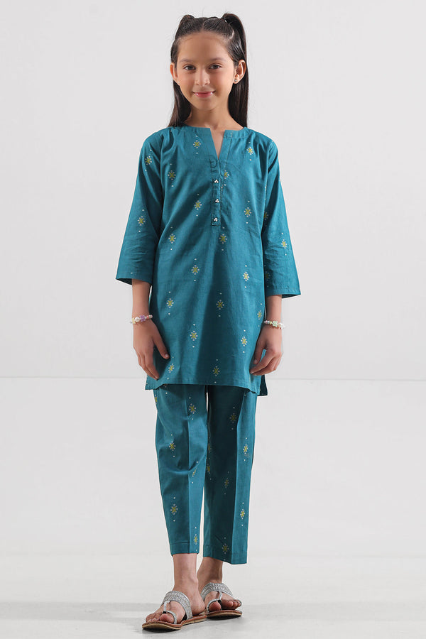 Stitched Cotton Jacquard Shirt/trouser For Kids