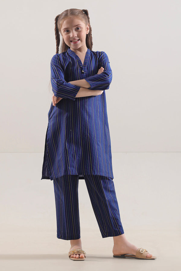 Stitched Cotton Jacquard Shirt/trouser For Kids