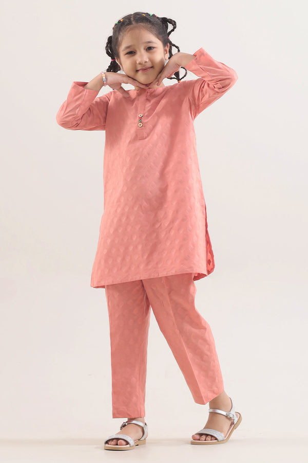 Stitched Cotton Jacquard Shirt/trouser For Kids