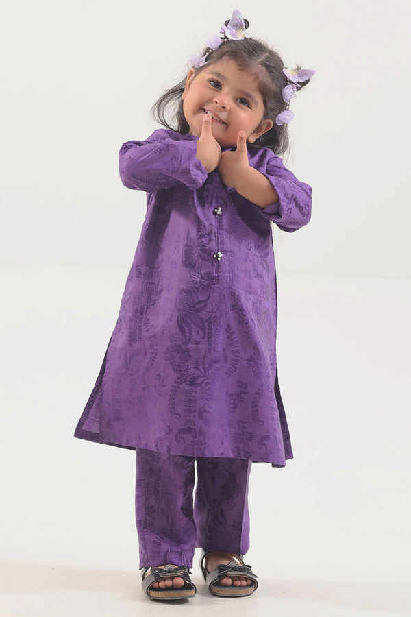 Stitched Cotton Jacquard Shirt/trouser For Kids