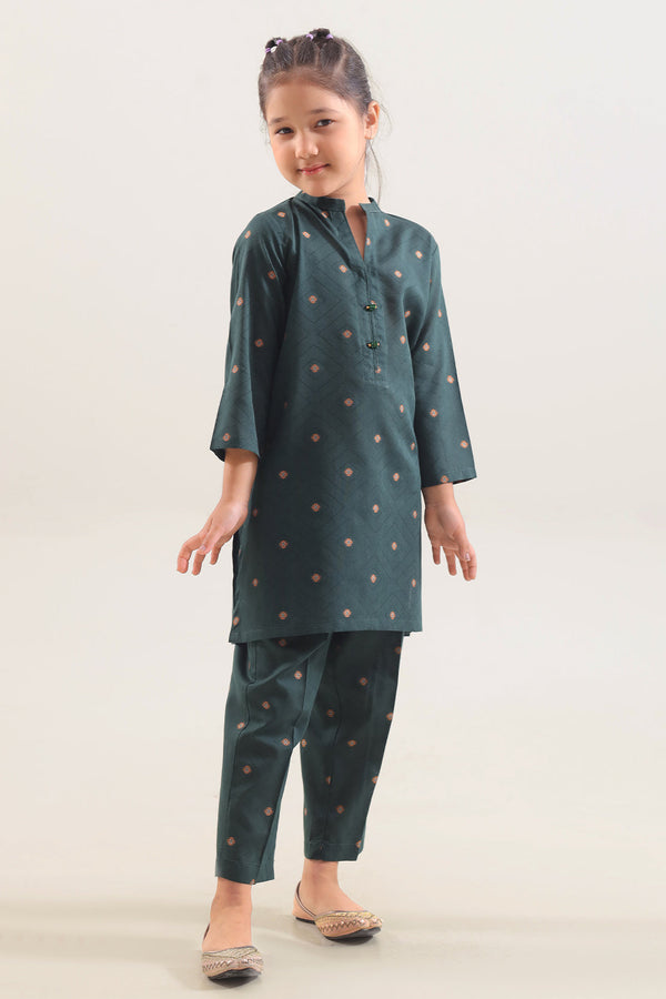Stitched Cotton Jacquard Shirt/trouser For Kids