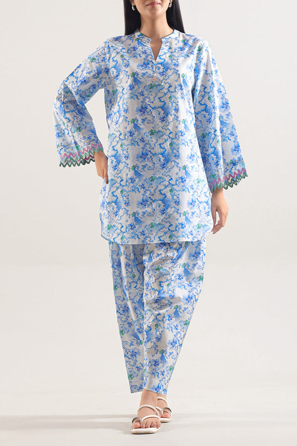 Printed Embroidered Strip Lawn Stitched 2 Piece (Shirt/Trouser)