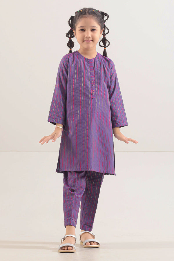 Stitched Cotton Jacquard Shirt/trouser For Kids