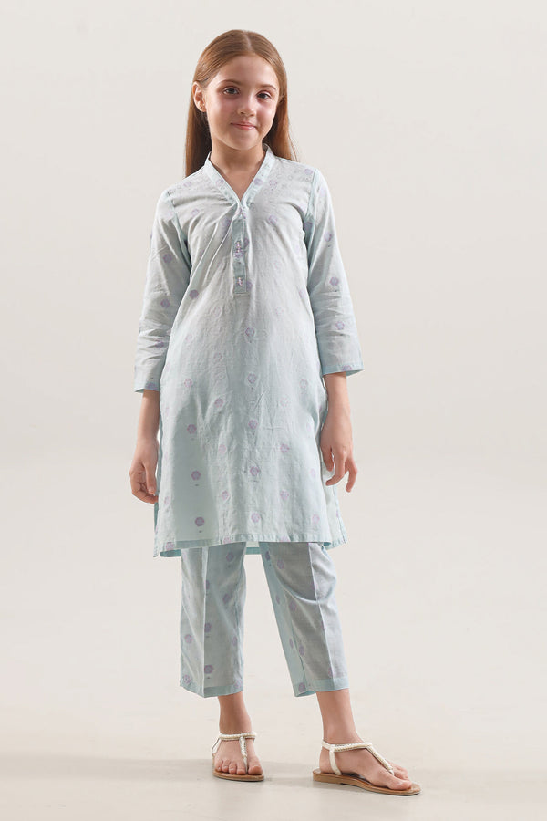Stitched Cotton Jacquard Shirt/trouser For Kids