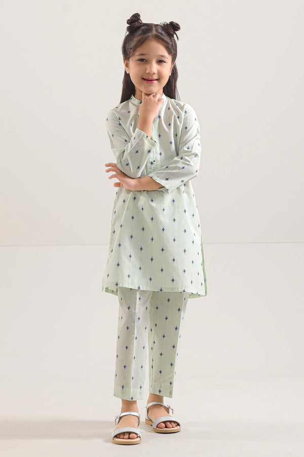 Stitched Cotton Jacquard Shirt/trouser For Kids