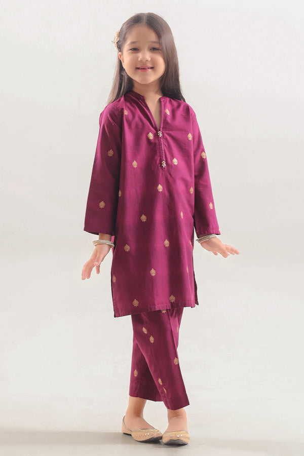Stitched Cotton Jacquard Shirt/trouser For Kids