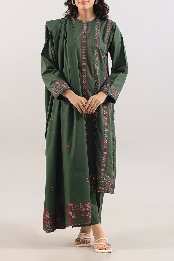 Luxury Pret Embroidered Slub Cotton Stitched 3 Piece