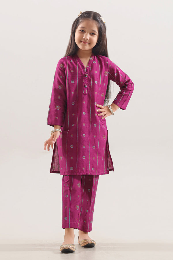Stitched Cotton Jacquard Shirt/trouser For Kids
