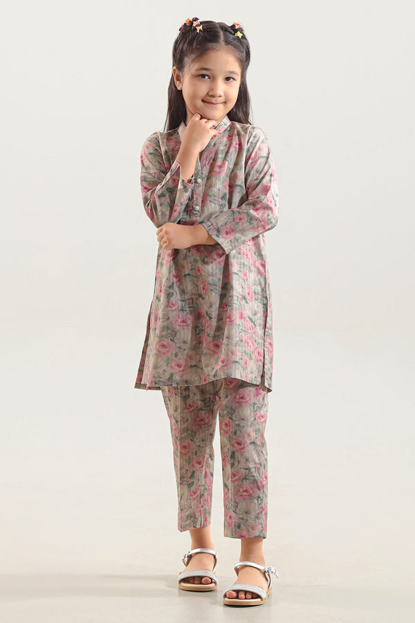 Printed Self Strip Lawn Stitched 2 Piece (Shirt/Trouser) For Kids