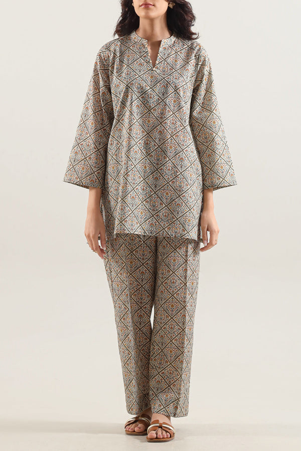 Printed Self Strip Lawn Stitched 2 Piece (Shirt/Trouser)