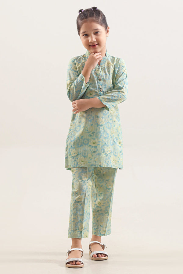 Printed Self Strip Lawn Stitched 2 Piece (Shirt/Trouser) For Kids