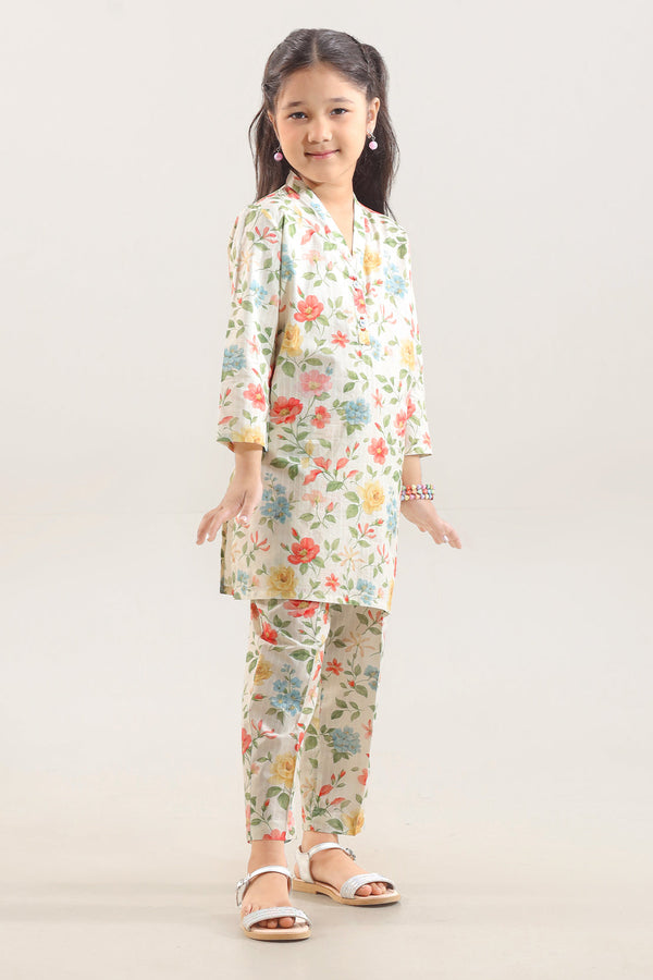 Printed Self Strip Lawn Stitched 2 Piece (Shirt/Trouser) For Kids