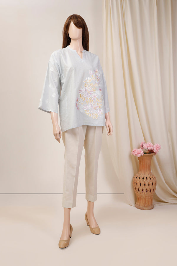 Solid Lawn Jacquard Emb Stitched Shirt