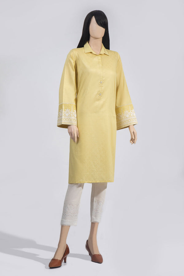 Solid Lawn Jacquard Emb Stitched Shirt