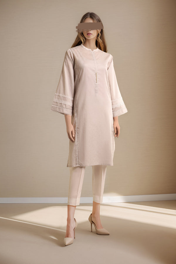 Solid Lawn Jacquard Stitched Shirt