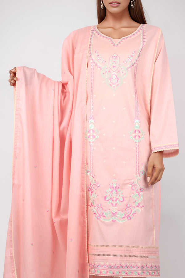 Luxury Pret Embroidered Cotton Stitched 3 Piece