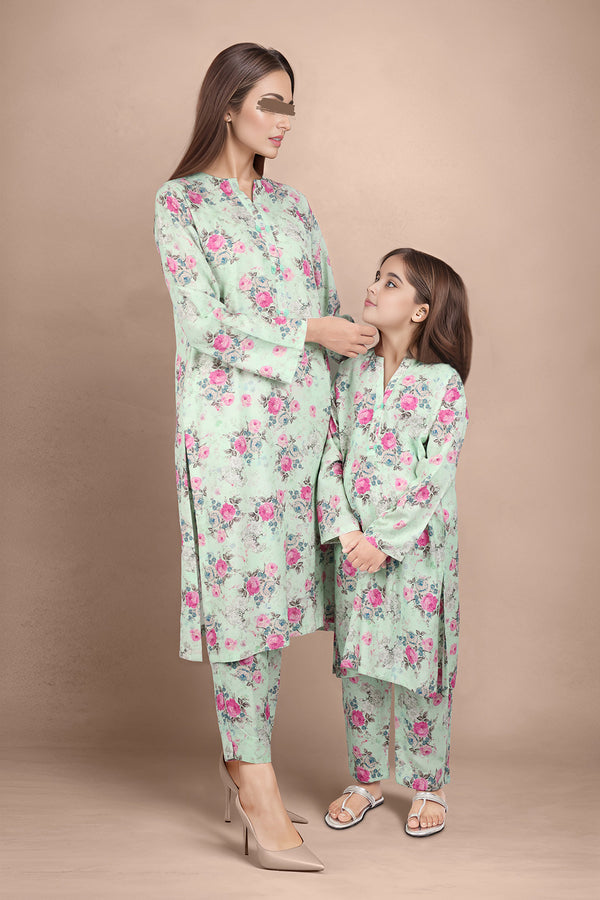 Saya'S Stitched Printed Karandi For Mom And Daughter