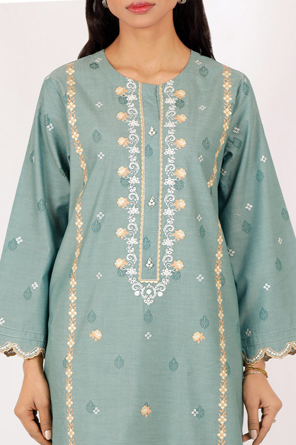 Embroidered Cotton Jacquard Stitched 2 Piece