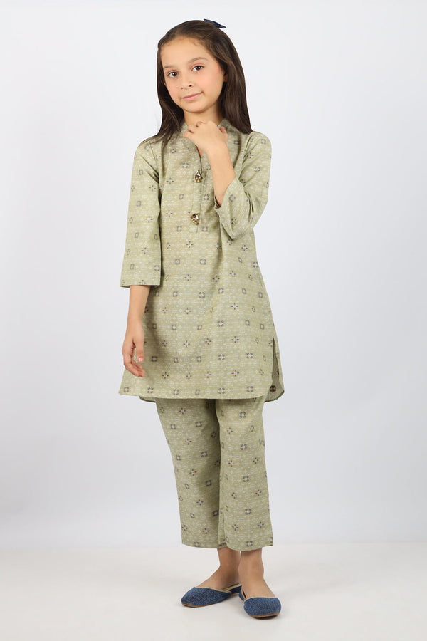 Stitched Cotton Jacquard Shirt/Trouser For Kids