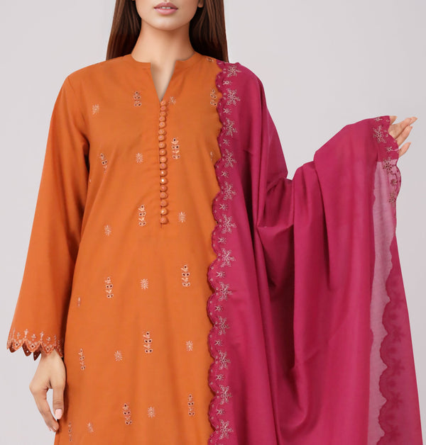 Solid Embroidered Cotton Stitched 2 Piece (Shirt/Trouser)