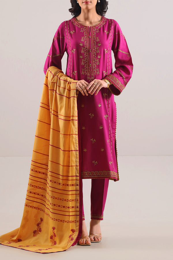 Luxury Pret Embroidered Cotton Jacquard Stitched 3 Piece