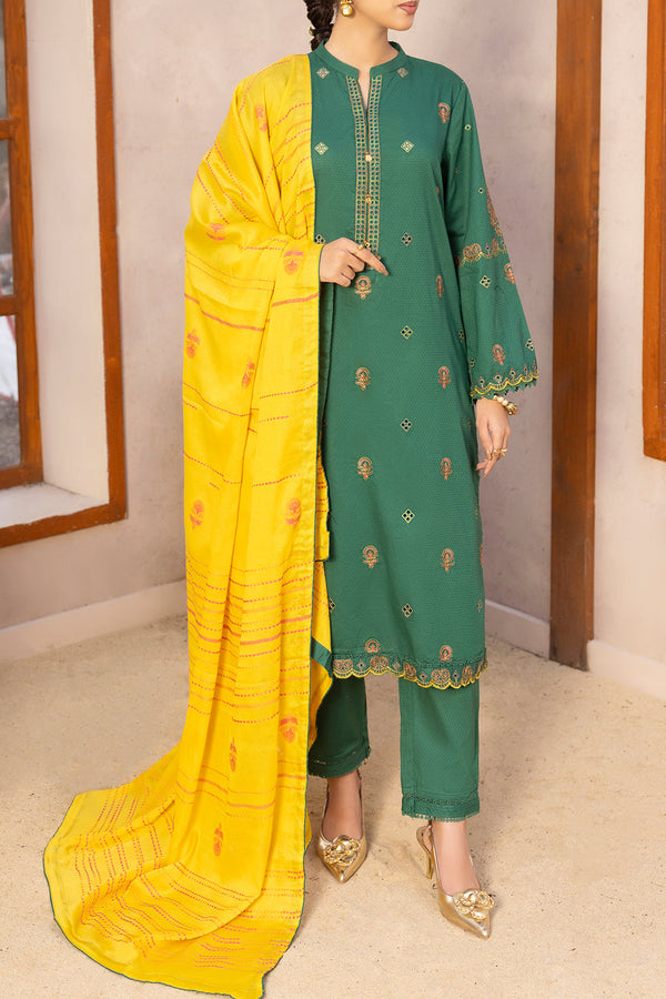 Luxury Pret Embroidered Cotton Jacquard Stitched 3 Piece