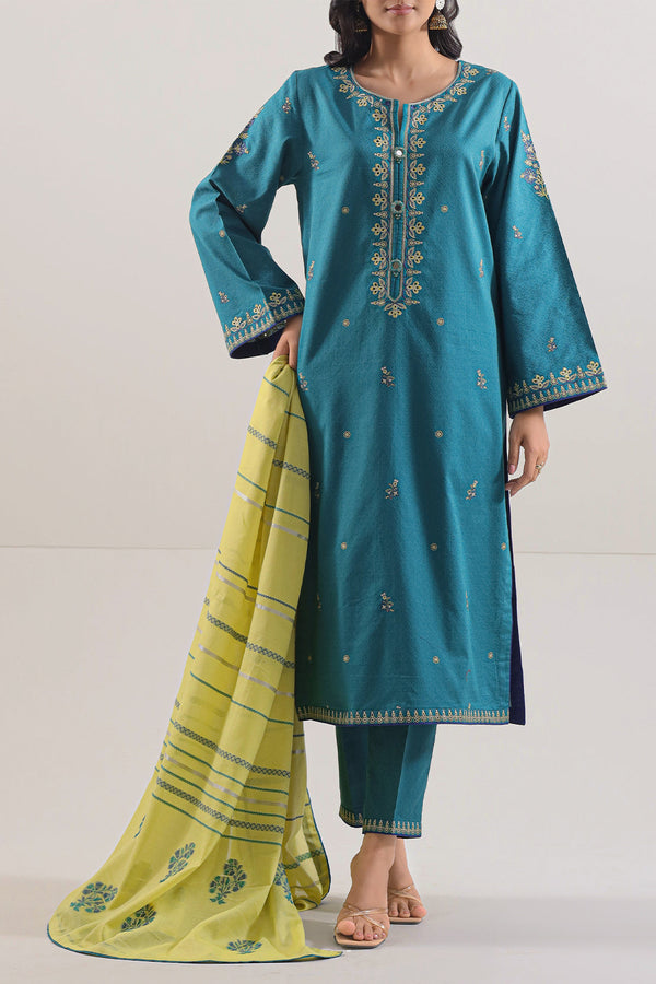 Luxury Pret Embroidered Cotton Jacquard Stitched 3 Piece