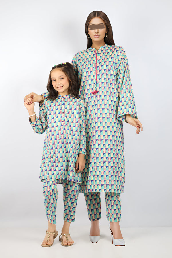 SAYA's Printed Cambric Stitched Mom And Daughter