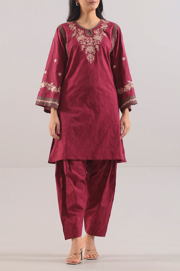 Embroidered Cotton Jacquard Stitched 2 Piece (Shirt/Trouser)