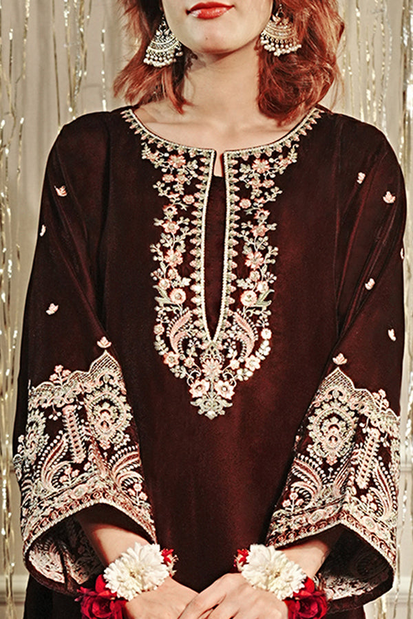 Embroidered Velvet Stitched (Shirt/Trouser)