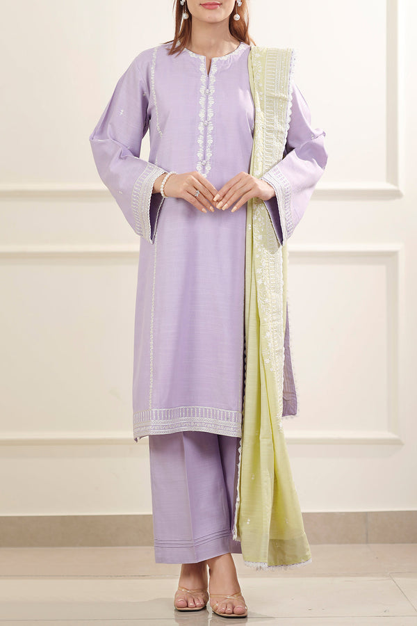 Solid Embroidered Soft Touch Cotton Stitched 3 Piece