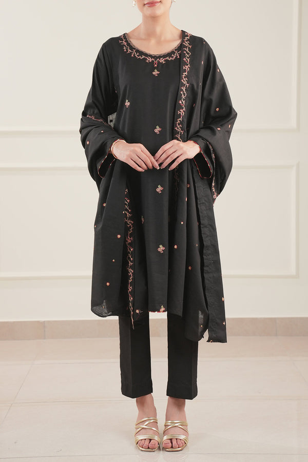 Solid Embroidered Soft Touch Cotton Stitched 3 Piece