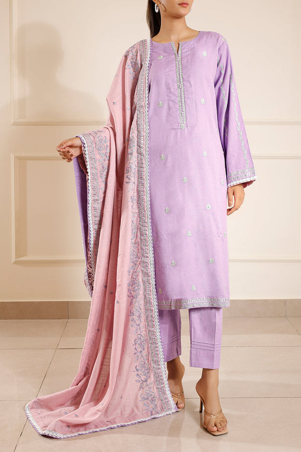 Solid Embroidered Soft Touch Cotton Stitched 3 Piece