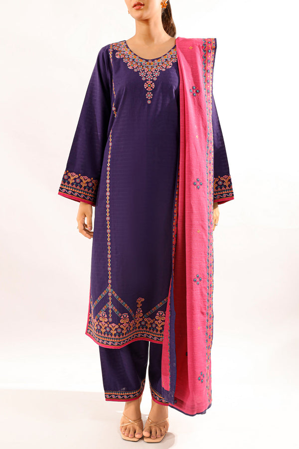 Solid Embroidered Slub Cotton Stitched 2 Piece (Shirt/Trouser)