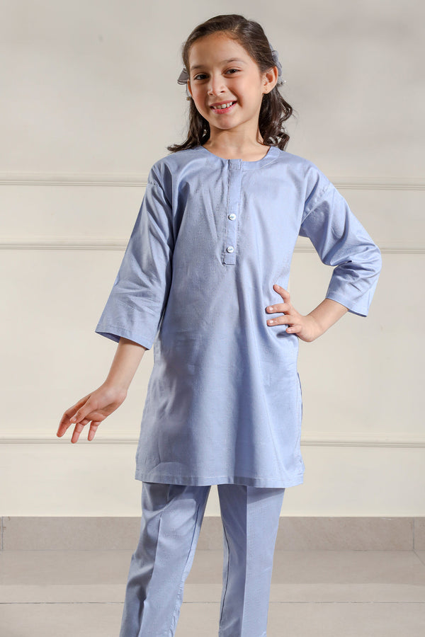 Stitched Cotton Jacquard Shirt/trouser For Kids