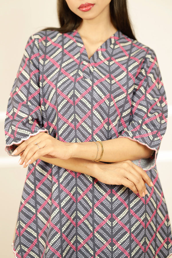 Printed Slub Cotton Stitched Shirt