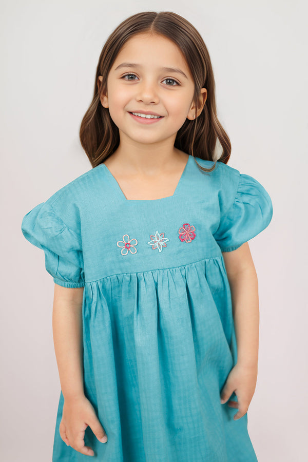 Stitched Embroidered Cotton Jacquard Smock Frock For Kids