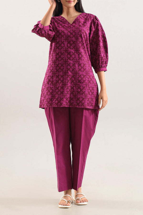 Solid Embroidered Poplin Stitched 2 piece (Shirt/Trouser)