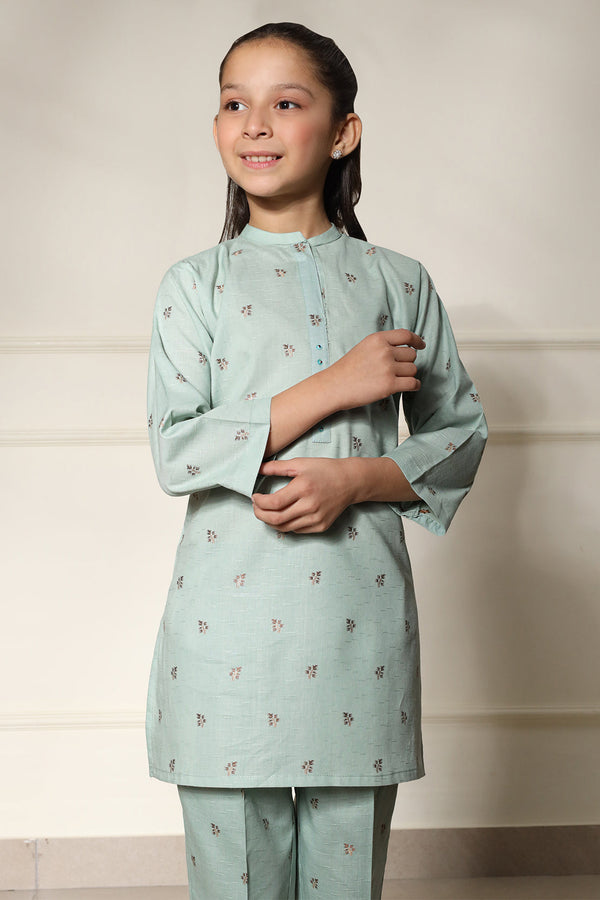 Stitched Cotton Jacquard Shirt/trouser For Kids