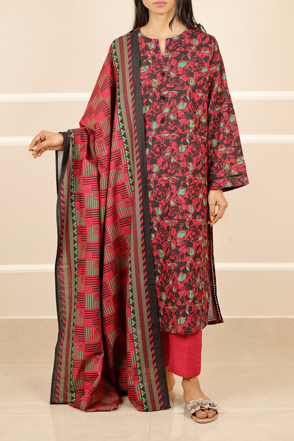 Printed Khaddar Stitched 3 Piece