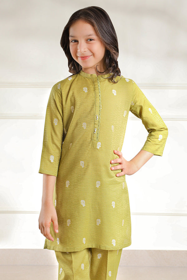 Stitched Cotton Jacquard Shirt/trouser For Kids